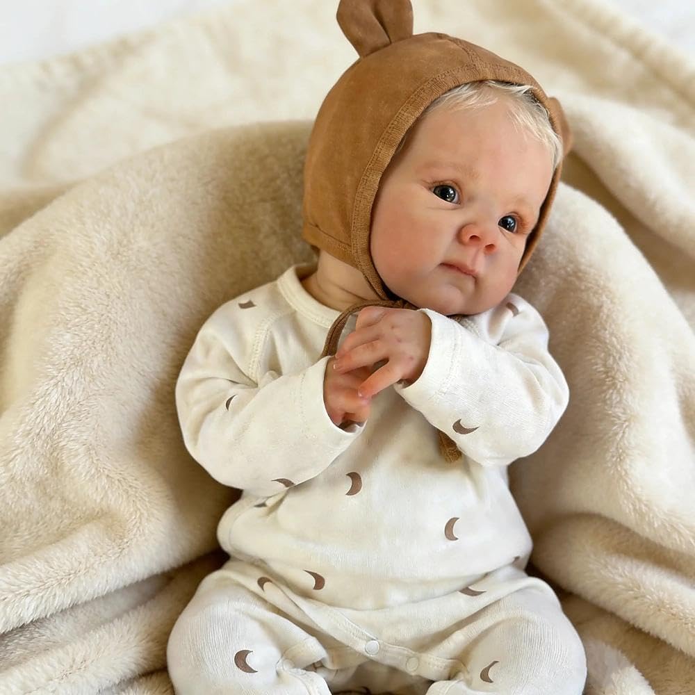 45cm lebensechtes Bettie Reborn Babypuppe Mädchen mit blonden Haaren im Body mit Mondmuster