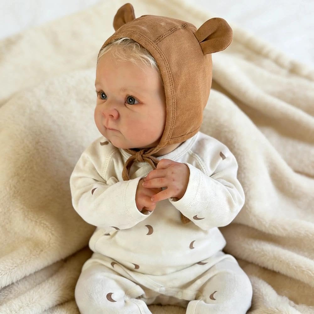 45cm lebensechtes Bettie Reborn Babypuppe Mädchen mit blonden Haaren im Body mit Mondmuster