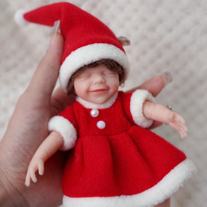 6 Zoll Mini Reborn Puppen mit geschlossenen Augen und Weihnachtskleidung- April