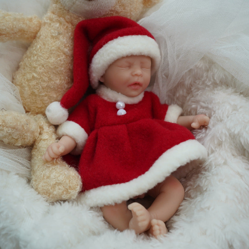 6 Zoll Mini Rebornpuppen mit geschlossenen Augen und Weihnachtskleidung-Darren