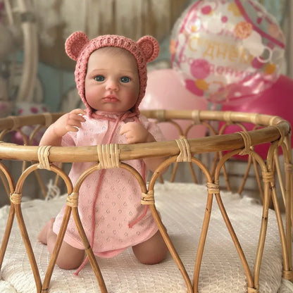20 Zoll blaue Augen Loulou Reborn Baby Mädchen mit rosa Hut