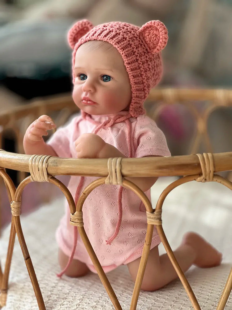 20 Zoll blaue Augen Loulou Reborn Baby Mädchen mit rosa Hut