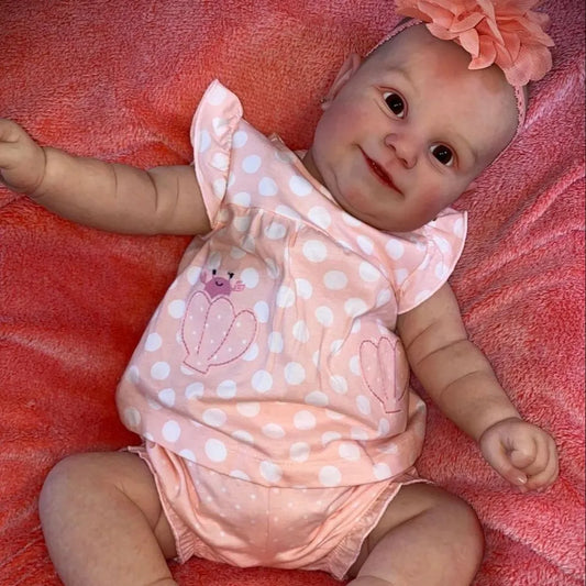 60 cm Reborn Puppe mit weichem Körper und offenen Augen in rosa gepunkteter Kleidung-Maddie