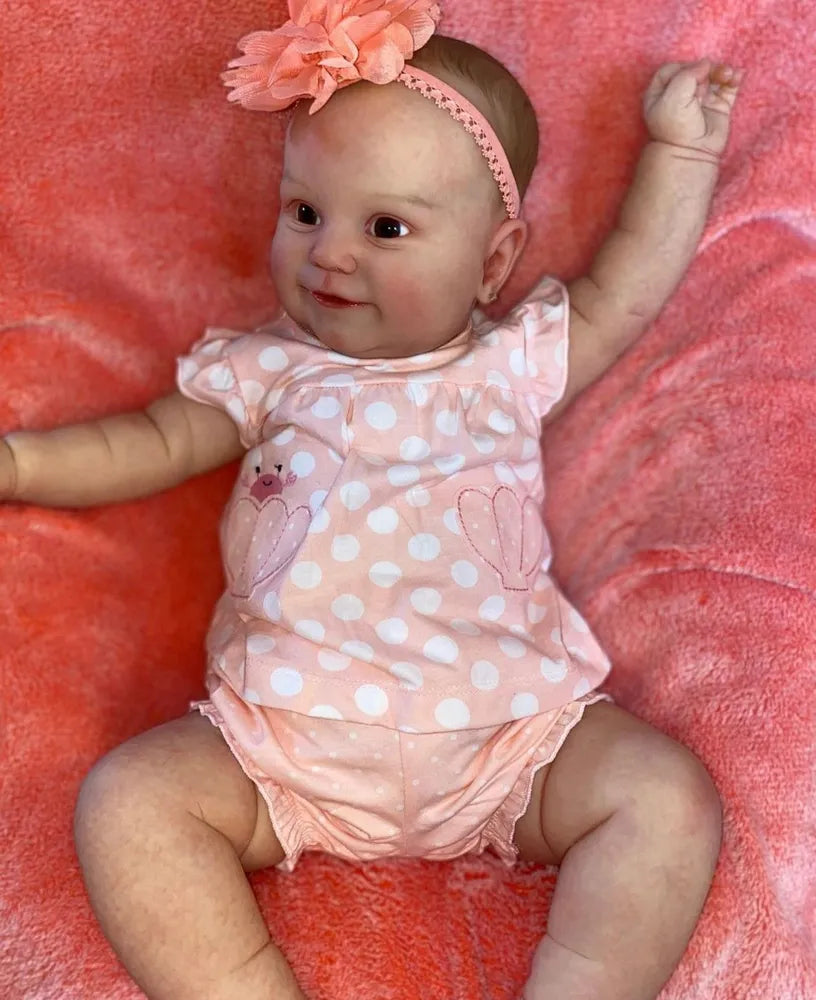 60 cm Reborn Puppe mit weichem Körper und offenen Augen in rosa gepunkteter Kleidung-Maddie