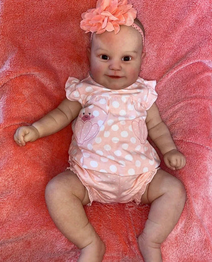 60 cm Reborn Puppe mit weichem Körper und offenen Augen in rosa gepunkteter Kleidung-Maddie