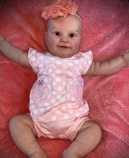 60 cm Reborn Puppe mit weichem Körper und offenen Augen in rosa gepunkteter Kleidung-Maddie