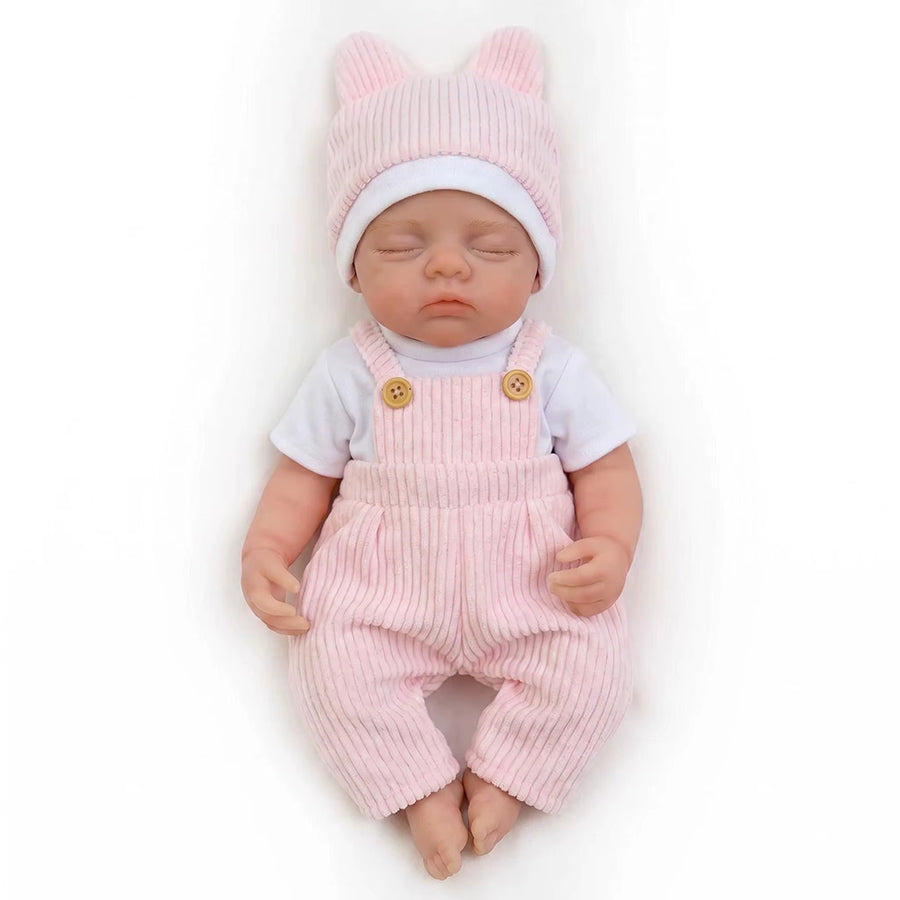 30 cm realistische Irys Reborn Puppe Mädchen aus Vollsilikon in rosa Outfits
