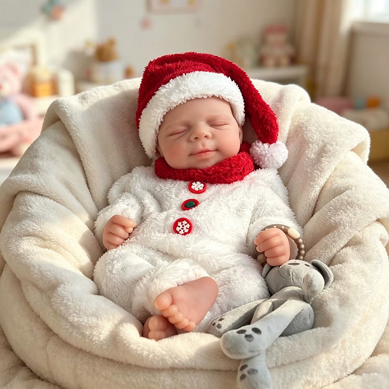 45 cm dehnbare Pascale-Reborn Puppe aus Vollsilikon in Weihnachtskleidung