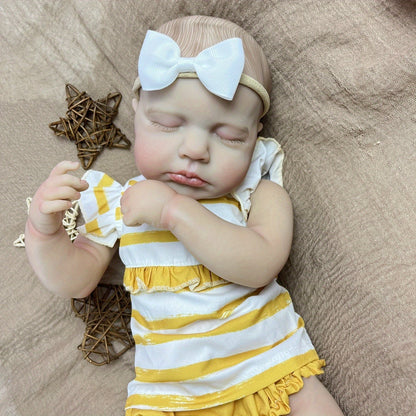 20 Zoll Loulou Reborn-Baby-Dame mit geschlossener Augen und 3D-Haut in gelb gestreifter Kleidung