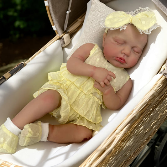 20 Zoll 3D-Haut geschlossene Augen Loulou Reborn-Baby-Mädchen im gelben Kleid