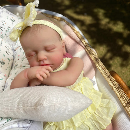 20 Zoll 3D-Haut geschlossene Augen Loulou Reborn-Baby-Mädchen im gelben Kleid