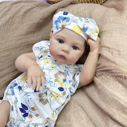 48 cm Reborn Puppe mit blauen Augen Mädchen in geblümter Kleidung - Meadow