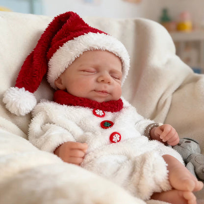 45 cm dehnbare Pascale-Reborn Puppe aus Vollsilikon in Weihnachtskleidung