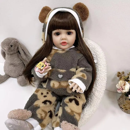 22 Zoll offene Augen lange Haare Reborn Babypuppe Mädchen in Plüsch Body-Betty