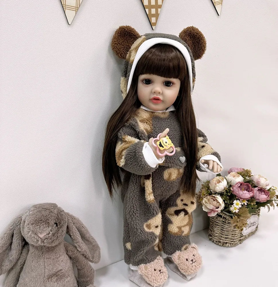22 Zoll offene Augen lange Haare Reborn Babypuppe Mädchen in Plüsch Body-Betty