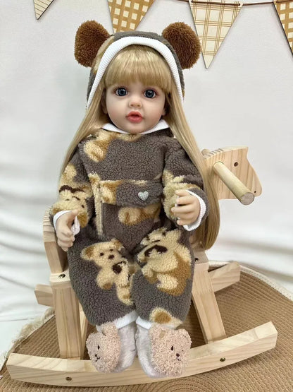 22 Zoll offene Augen lange Haare Reborn Babypuppe Mädchen in Plüsch Body-Betty