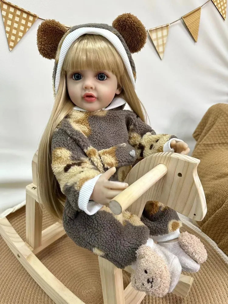 22 Zoll offene Augen lange Haare Reborn Babypuppe Mädchen in Plüsch Body-Betty