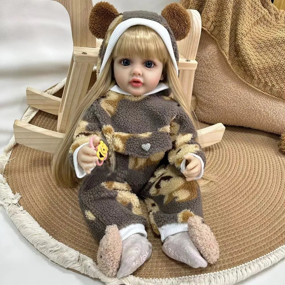 22 Zoll offene Augen lange Haare Reborn Babypuppe Mädchen in Plüsch Body-Betty