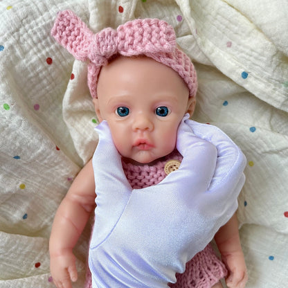 30 cm vollständig aus Silikon gefertigtes Meadow Reborn-Baby Mädchen in rosa Strickoverall