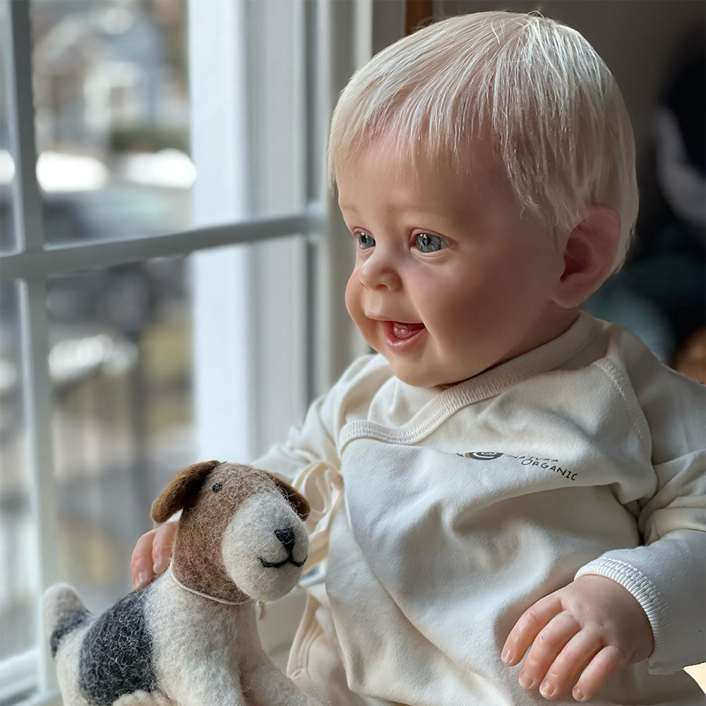 24 Zoll Reborn Puppe mit offenen Augen und blondem Haar - Yannik