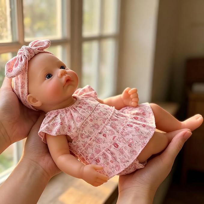 45 cm realistische Reborn Puppe aus Vollsilikon Mädchen im Blumenkleid -Meadow