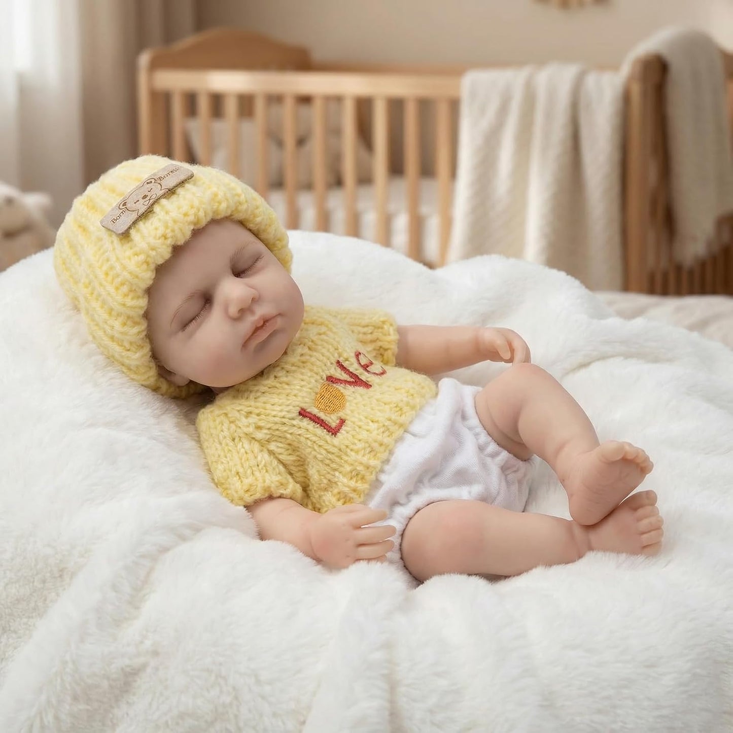 20 cm Loulou Reborn-Babypuppe aus Vollsilikon im gelben Pullover