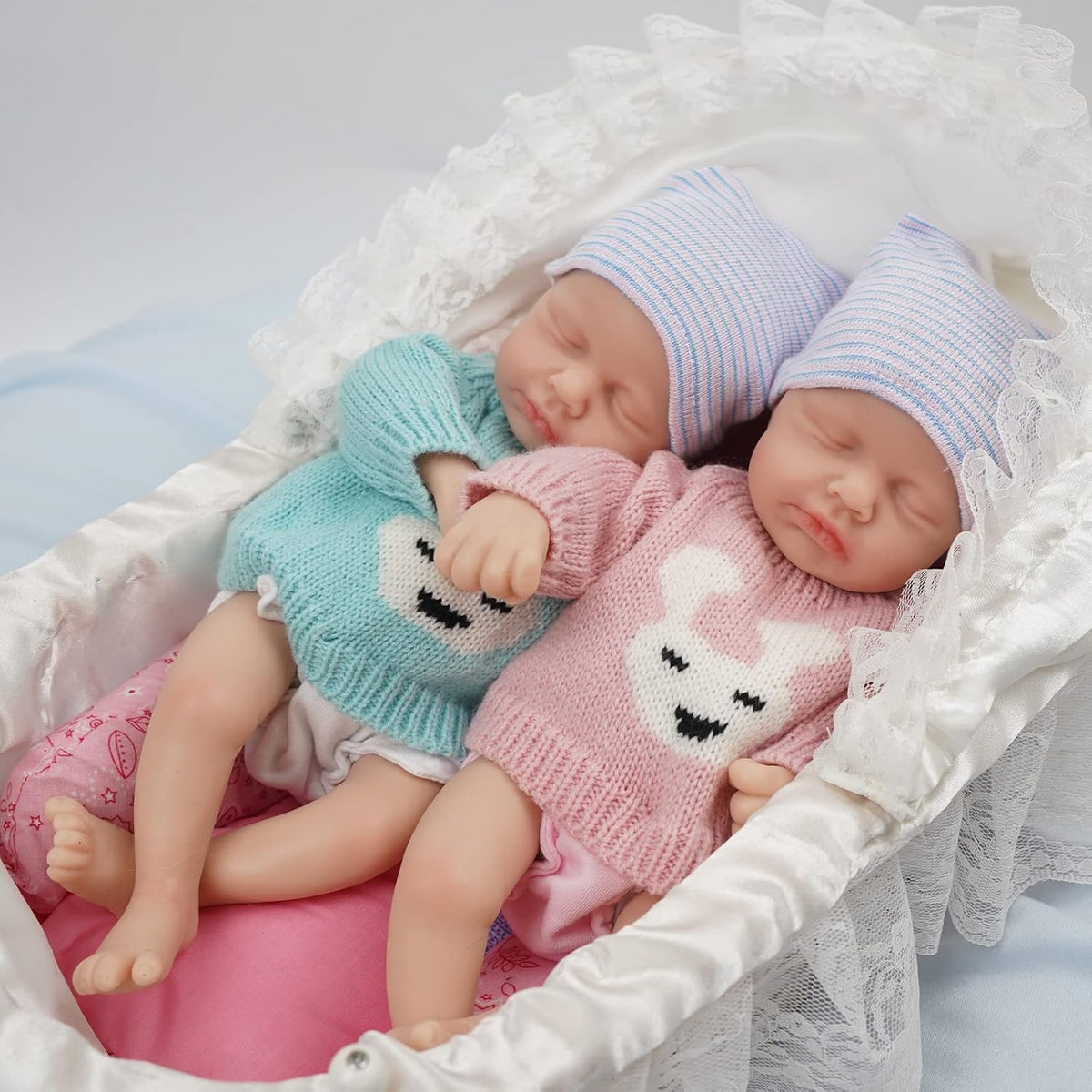 30 cm lebensechte Silikon-Reborn-Babypuppe mit geschlossenen Augen Zwillingsschwestern – Loulou
