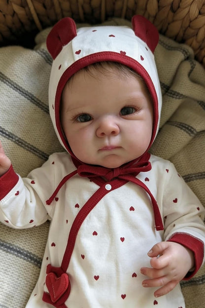 45cm lebensechtes Bettie Reborn Babypuppe Mädchen mit kurzem Haar in roter Herzchenkleidung