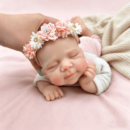 30 cm schlafende Pascale Reborn-Puppe aus Vollsilikon im rosa Bärenoutfit