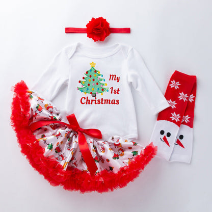 4-teiliges Kleid mit Weihnachtsbaum-Aufdruck für 21/22/23 Zoll Reborn-Puppen