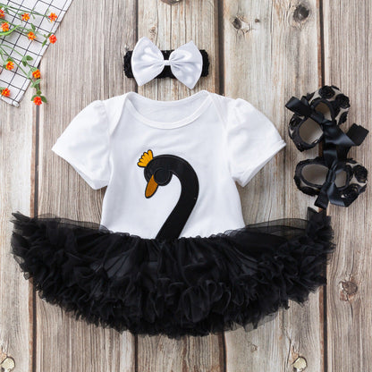 Rosa Schwan Kurzarm Strampler Kleid für Puppen 50-55 cm