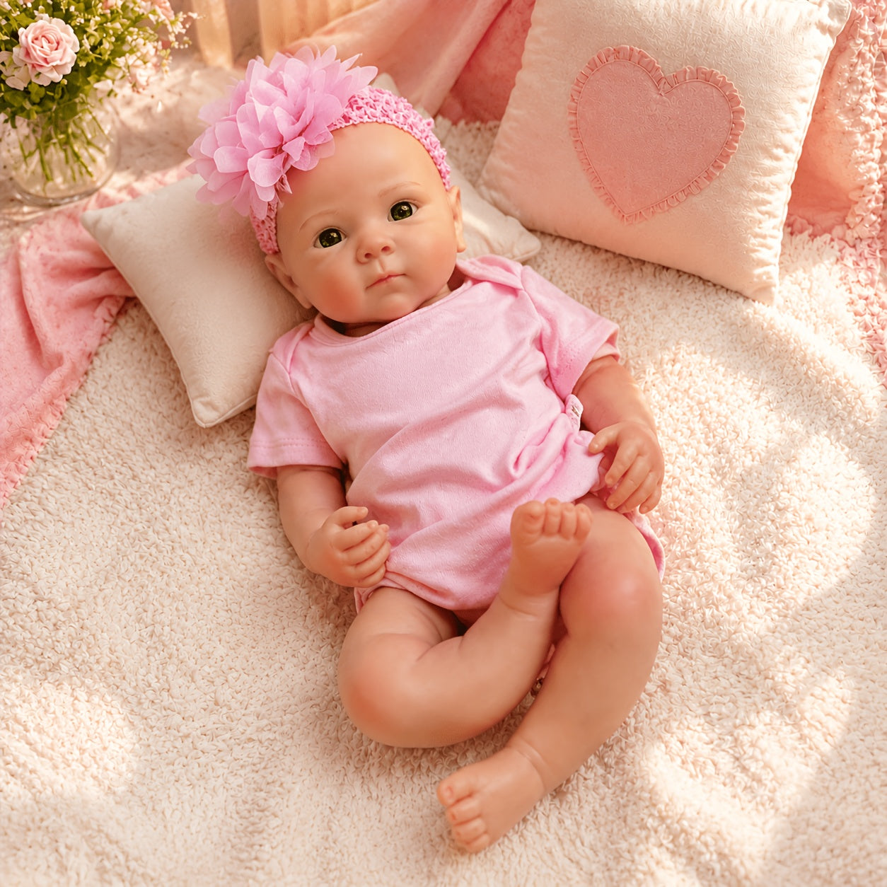 45cm (18 Zoll) realistisches Reborn Babypuppen Mädchen Bettie aus Vollsilikon im rosa Body