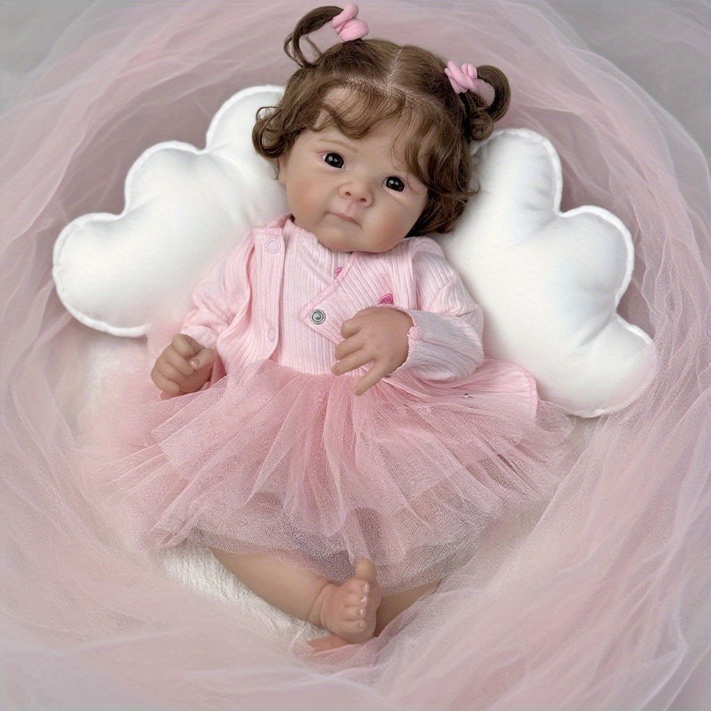 48 cm Reborn Puppe Bettie mit offenen Augen und weichem Körper im rosa Kleid