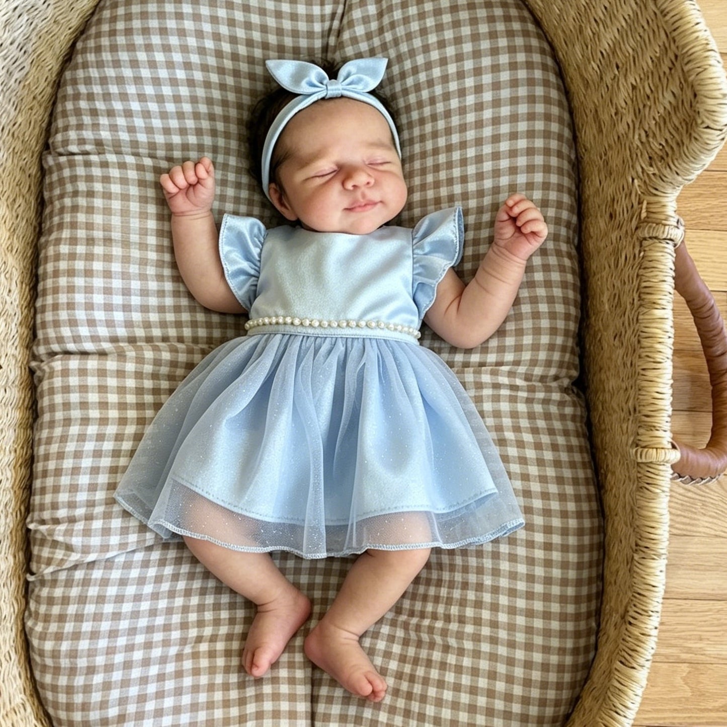 48 cm süßes schlafendes Reborn Baby Pascale im blauen Kleid