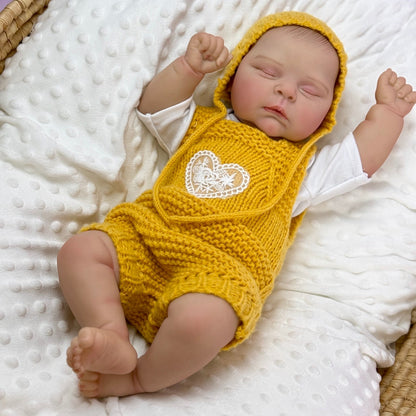 20 Zoll 3D-Haut weicher Körper schlafende Reborn Puppe im gelben Pullover - Peaches