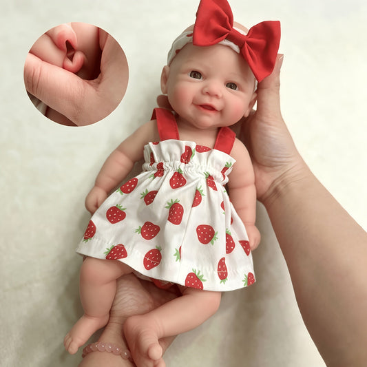 30 cm Vivienne Reborn Puppe aus Vollsilikon im Erdbeerkleid