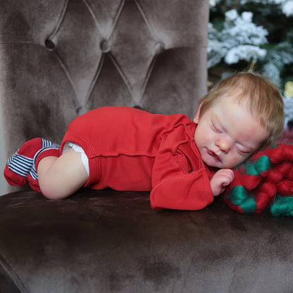 19 Zoll Reborn Puppen mit geschlossenen Augen und blondem Haar und Weihnachtskleidung - Sam