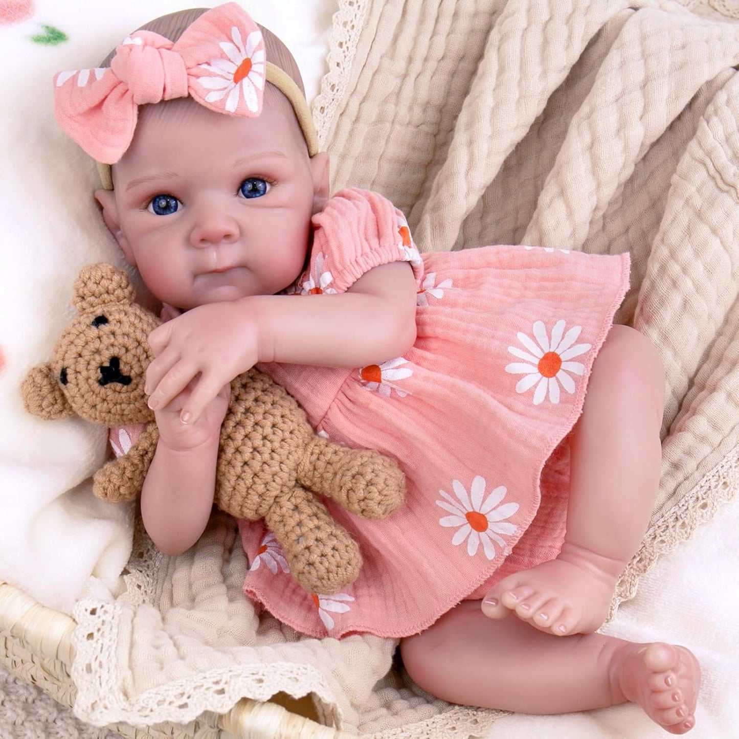48 cm Reborn-Zwillingspuppe mit offenen Augen und weichem Körper im Daisy-Body-Bettie