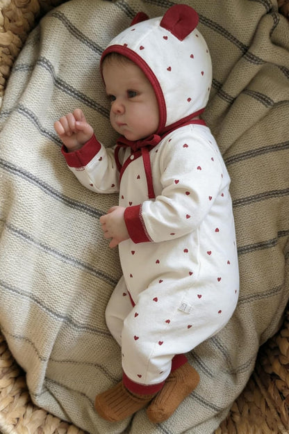 45cm lebensechtes Bettie Reborn Babypuppe Mädchen mit kurzem Haar in roter Herzchenkleidung