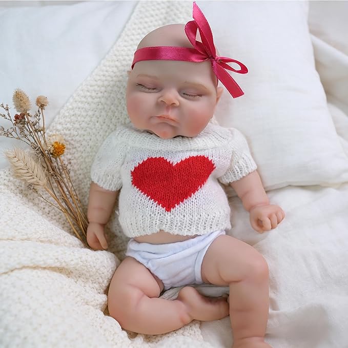 30 cm weiches Silikon-Reborn-Baby-Mädchen mit geschlossenen Augen Pfirsichfarben in weißer Kleidung