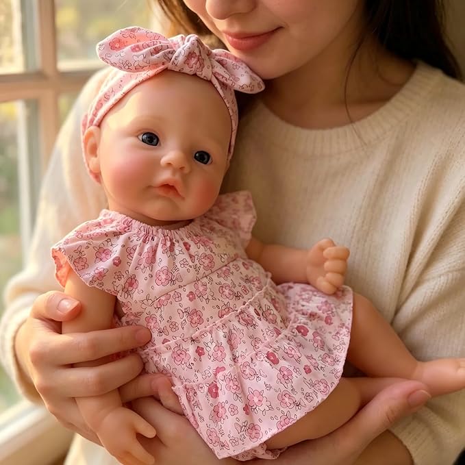 45 cm realistische Reborn Puppe aus Vollsilikon Mädchen im Blumenkleid -Meadow