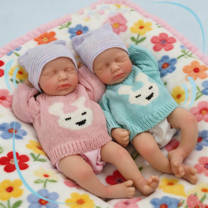 30 cm lebensechte Silikon-Reborn-Babypuppe mit geschlossenen Augen Zwillingsschwestern – Loulou