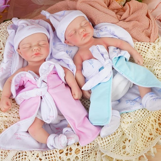 30 cm lebensechte Silikon Reborn-Babypuppe mit geschlossenen Augen-Zwillinge-Loulou