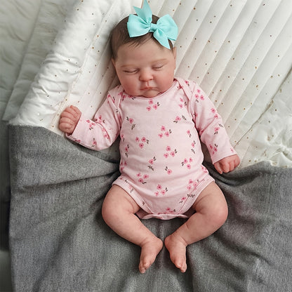 20 Zoll 3D-Haut-Reborn-Baby-Mädchen mit geschlossenen Augen in rosa geblümter Kleidung – Peaches