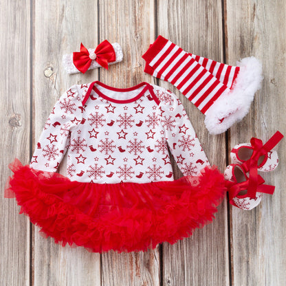 4-teiliges süßes Weihnachts-Schneeflockenkleid für 21/22/23 Zoll Reborn Puppen