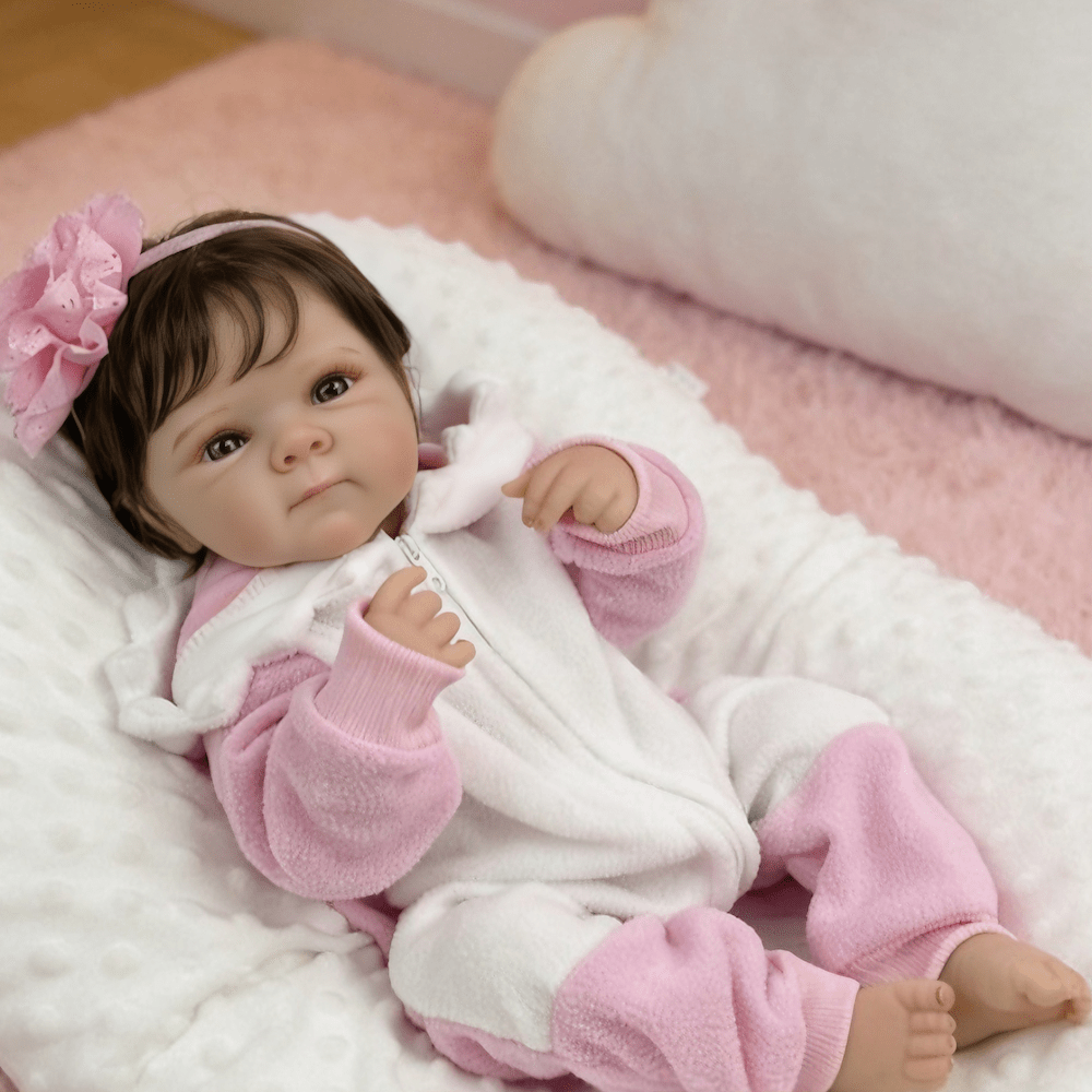 45cm lebensechtes Bettie Reborn Babypuppe Mädchen mit kurzem Haar im rosa Strampler