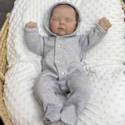 20 Zoll 3D-Reborn-Puppe mit weichem Körper geschlossenen Augen und grauer Kleidung – Peaches