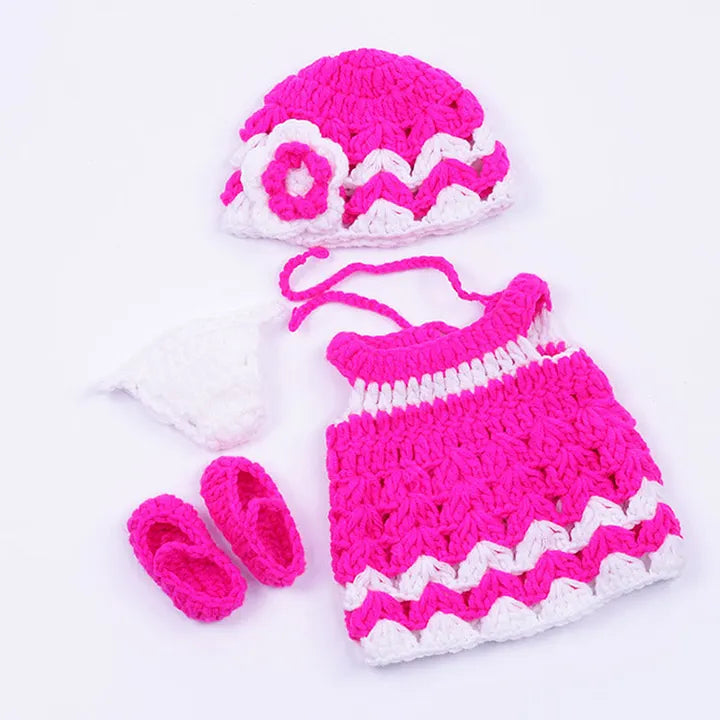 3-teiliges Set aus gestricktem Body Mütze und Socken für 30cm Puppen