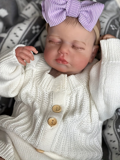 20 Zoll weiches Loulou Reborn Babypuppe Mädchen mit geschlossenen Augen im weißen Overall