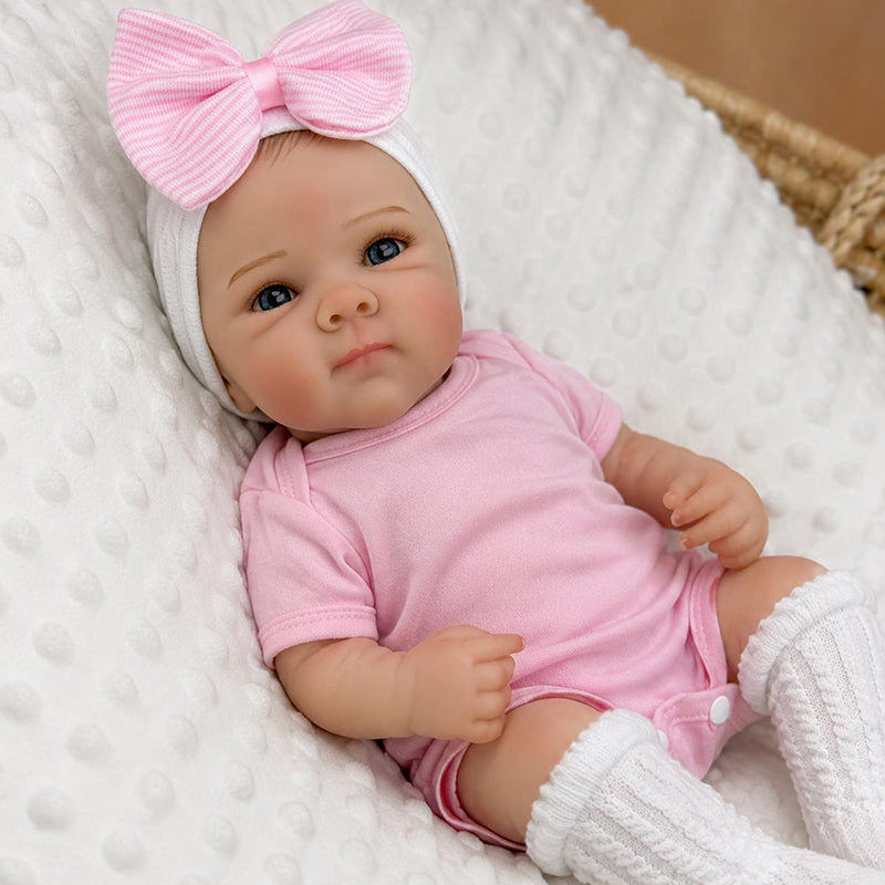 18 Zoll lebensechte Bettie Reborn Puppe Mädchen mit blauen Augen im rosa Body
